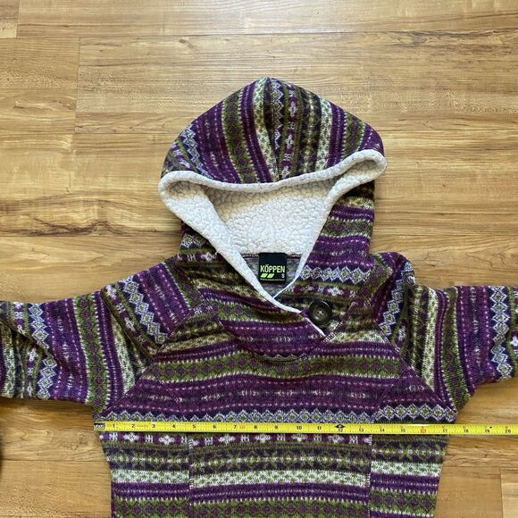 KOPPEN S Purple Nordic Fair Isle Sherpa Hooded Knit Sweater Pullover Ski Winter - Picture 14 of 16
